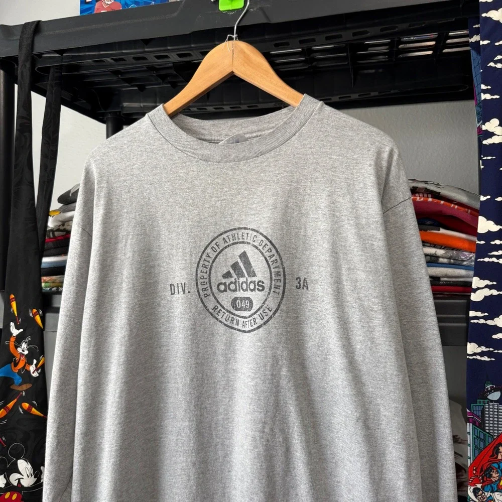 Vintage Gray Adidas Athletic Dept Graphic Long Sleeve Shirt XL